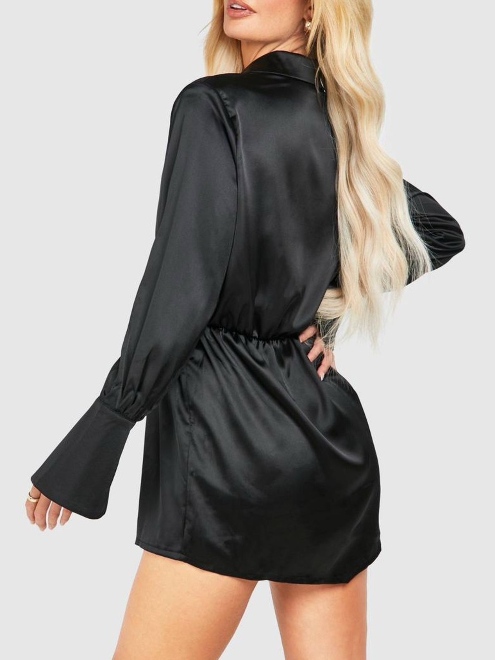 MNG x UO black blouse top mini dress cute bell bottom sleeved 90s formal wear
